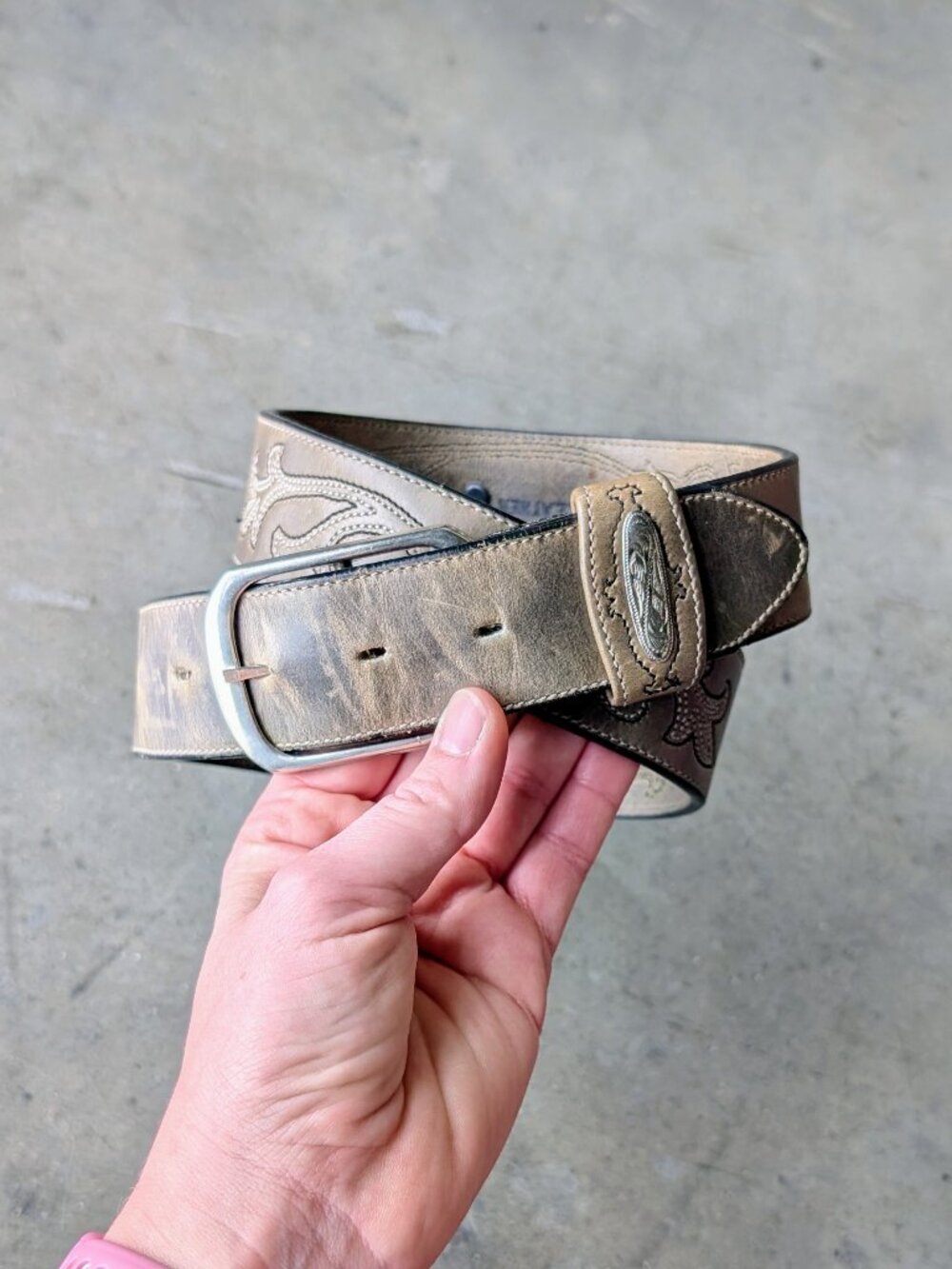 Larry Mahan Western Rodeo Cowboy Ranch Wear Brown Leather Belt size 32